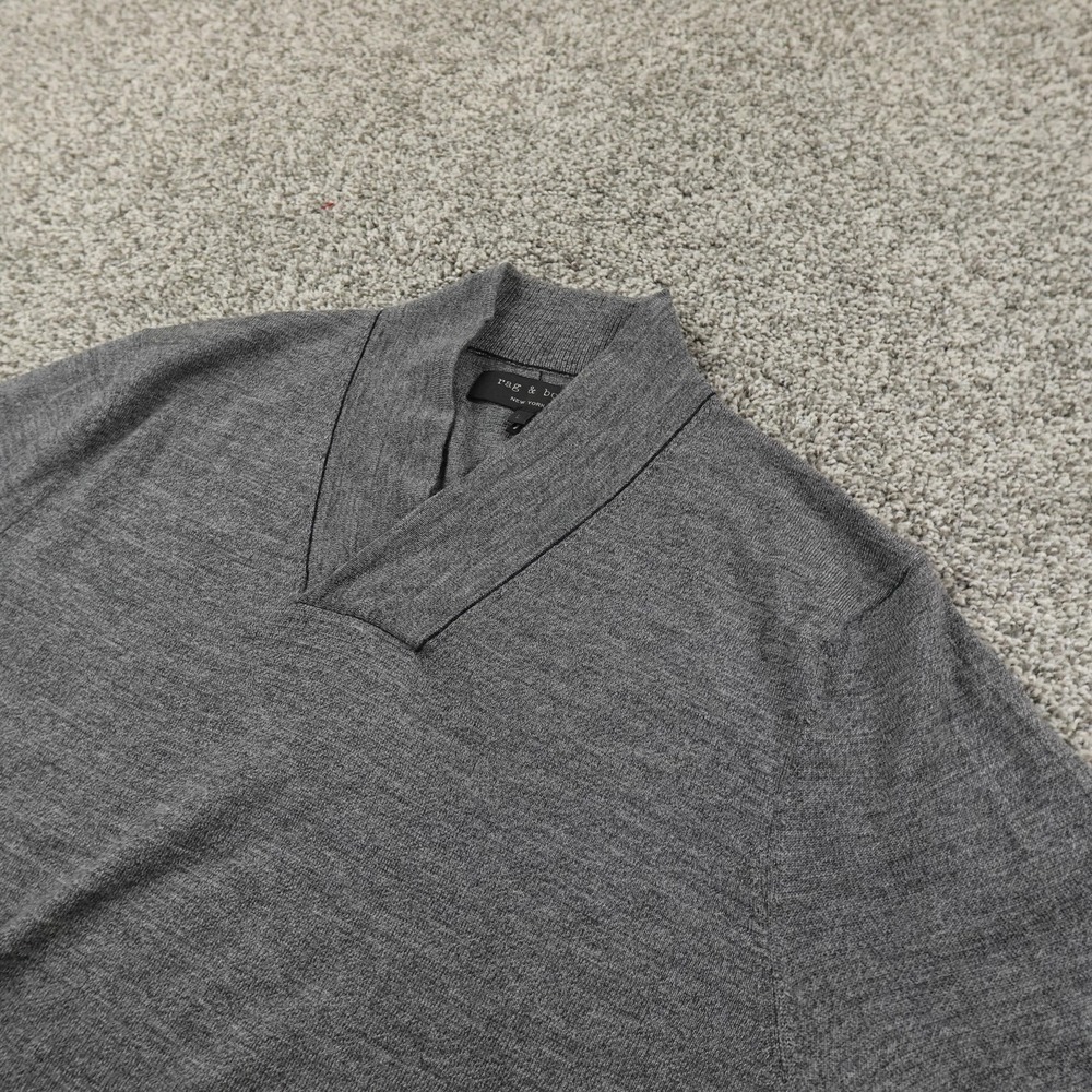 Rag & Bone Sweater Mens L Gray Wool V Neck Knit Pullover Soft Cozy Warm‎ Casual